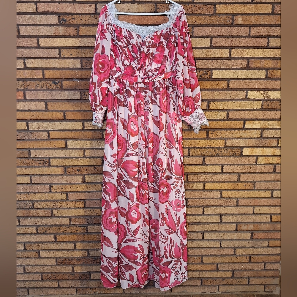 Faeriesty Large Pink Floral Long Sleeve Maxi Dress
